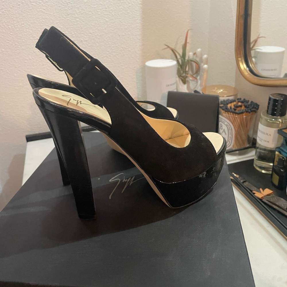 Giuseppe Zanotti Black Platform Slingback Heels - Picture 2 of 9